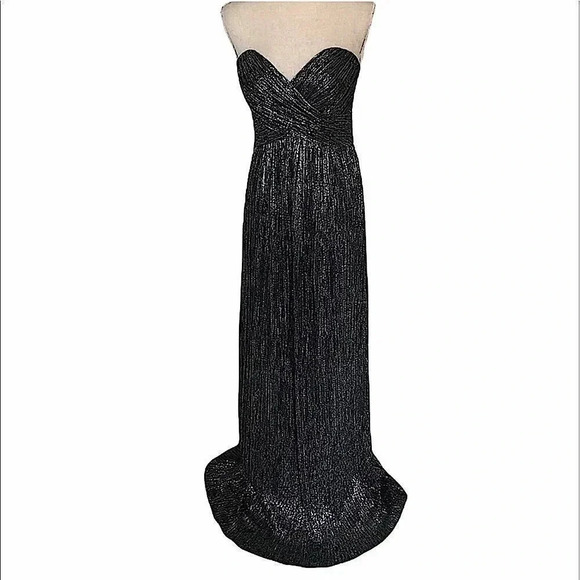 New Allure Bridals black, silver long matalic strapless mod gown size 6/8 - Picture 2 of 14